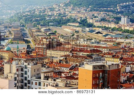 TRIESTE, ITALY - 20 JULY 2013: city and port view from San Giusto castle