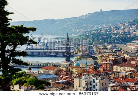 TRIESTE, ITALY - 20 JULY 2013: city and port view from San Giusto castle