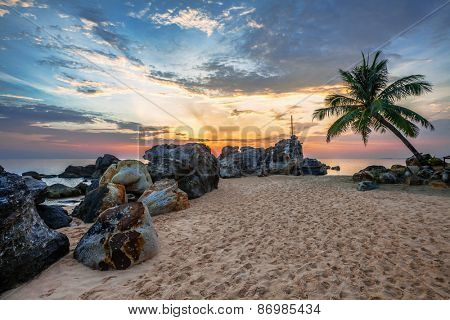 Beach at sunset at Phu Quoc island  in Vietnam