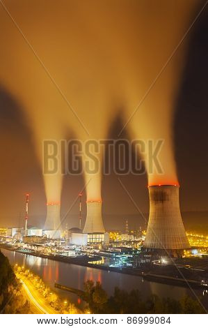 Nuclear Power Station At Night