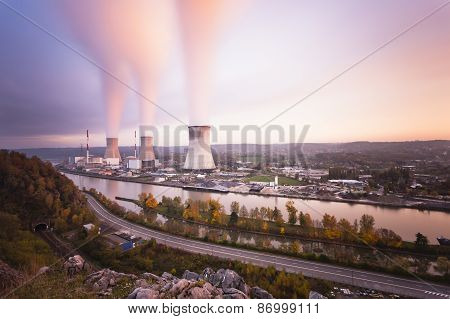 Nuclear Power Station At Sunset