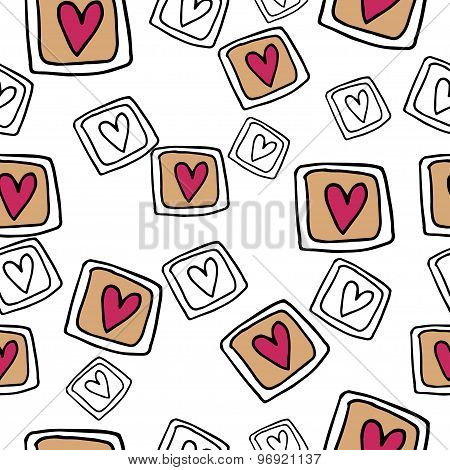 Hand drawn  Seamless Pattern With Hearts