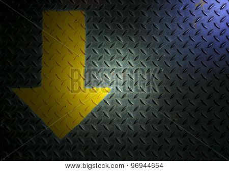 Arrow On Steel Floor With Light.