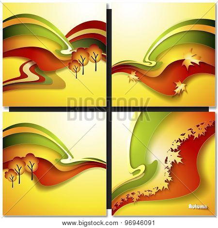 Autum Leaf Vector in Red, Orange and Green on a Yellow Background
