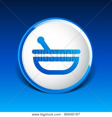 Mortar and pestle with blue tablets icon