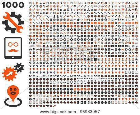 1000 Tools, Gears, Smiles, Map Markers, Mobile Flat Icon Set