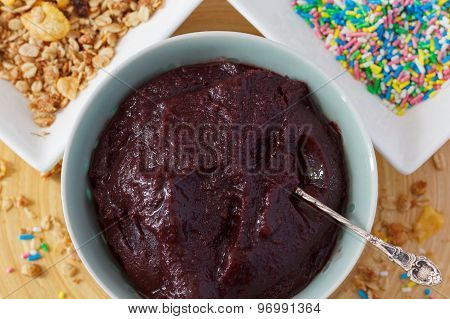 Brazilian Dessert Acai Pulp With Muesli, Sprinkles