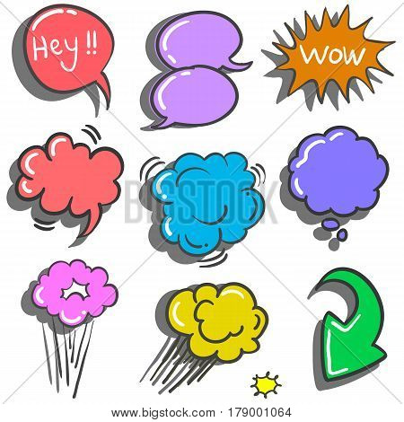 Vector illustration speech bubble doodles collection stock