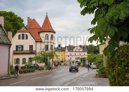 Street In Fussen With Typical Bavarian Buildings.