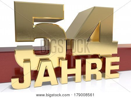 Golden digit fifty four and the word of the year. Translated from the German - years.3D illustration