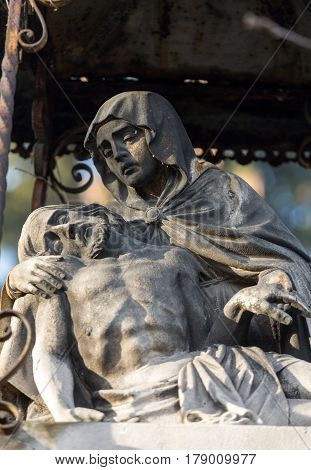 SWOSZOWICE POLAND - DECEMBER 11 2015: Old Wayside shrine by an unknown artist in Swoszowice near Cracow. Poland