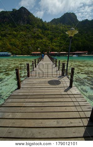 Beautiful tropical Bohey Dulang island with beach and blue water for relax