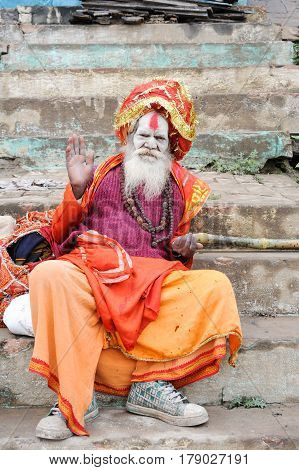 Holy Man Posing At Varanasi