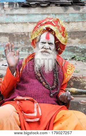 Holy Man Posing At Varanasi On India