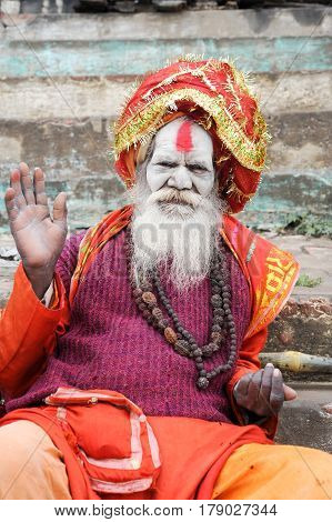 Holy Man Posing At Varanasi On India