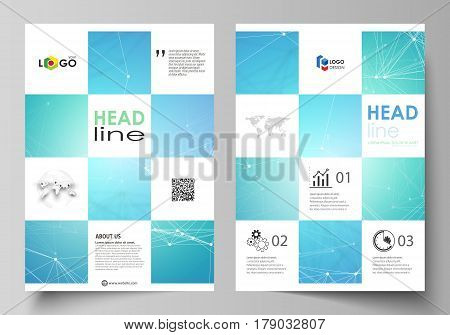 Business templates for brochure, magazine, flyer, booklet or annual report. Cover design template, easy editable vector, abstract flat layout in A4 size. Chemistry pattern, connecting lines and dots, molecule structure, medical DNA research. Medicine conc