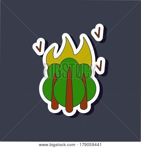 paper sticker on stylish background of fire in the forest