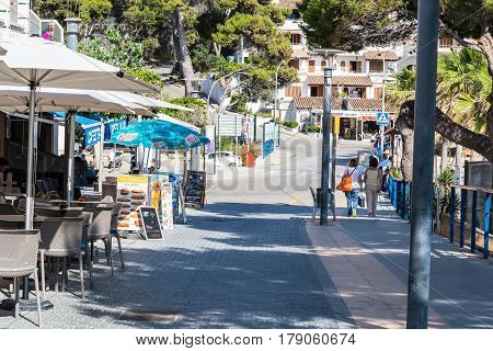 SANT ELM MALLORCA SPAIN - JUNE 04 2016: Sant Elm City quaint shopping street in the small town of San Telmo Mallorca Spain.