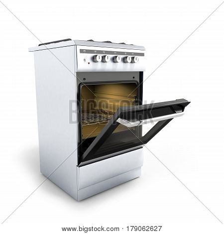 Open Gas Stove 3D Render Isolated On A White Background