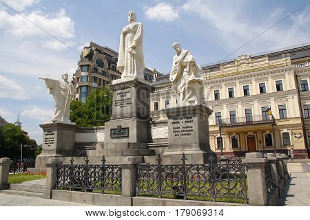 Kiev Ukraine - June 04 2016: Monument to Princess Olga at Mikhailovskaya Square
