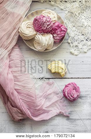 Zephyr (russian Marshmallow) On Light Wooden Table