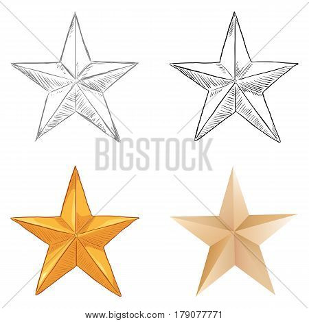 Vector Set Of Stars. Different Draw Styles.