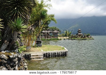 Bedugul, Indonesia - 11 February 2013: Pura Ulun Danu Bratan famous temple on the lake at Bedugul on Bali, Indonesia.