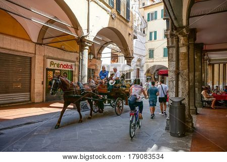 FLORENCE, ITALY - July 25, 2016. Street view of Old Town Florence Tuscany, Italy. is the capital city of the Italian region of Tuscany, with approximately 382,000 inhabitants