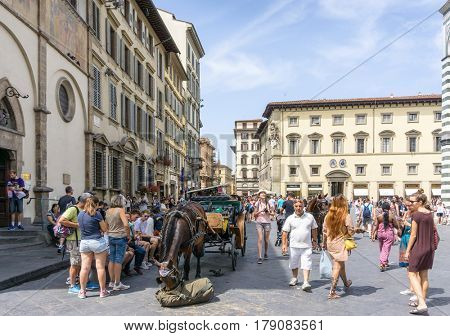 FLORENCE, ITALY - July 25, 2016. Street view of Old Town Florence Tuscany, Italy. is the capital city of the Italian region of Tuscany, with approximately 382,000 inhabitants