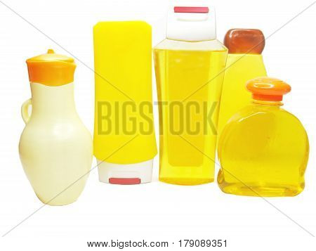 bottles of shampoo and shower gel cosmetic