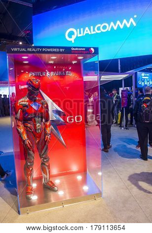 LAS VEGAS - JAN 08 : The Qualcomm booth at the CES show held in Las Vegas on January 08 2017 CES is the world's leading consumer-electronics show.