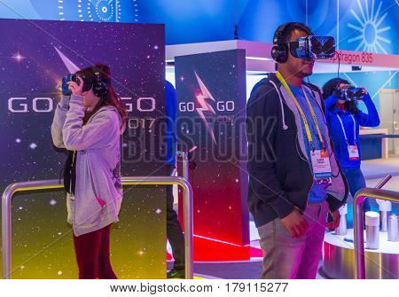 LAS VEGAS - JAN 08 : The Qualcomm booth at the CES show held in Las Vegas on January 08 2017 CES is the world's leading consumer-electronics show.