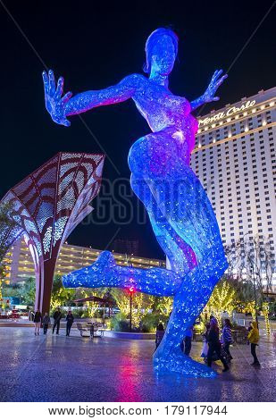 LAS VEGAS -NOV 24 : The Bliss Dance Sculpture display at the T-Mobile park in Las Vegas on November 24 2016. The 40-foot-tall sculpture of a dancing woman created by artist Marco Cochrane.