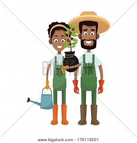 gardener couple cartoon icon over white background. colorful design. vector illustration