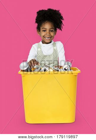 African Descent Girl holding Plastic Container
