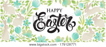 Easter banny with floral ornaments. Happy Easter greeting banny.
