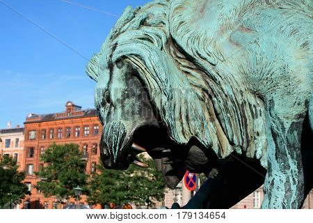 Lion statue in Copenhagen - Denamark .