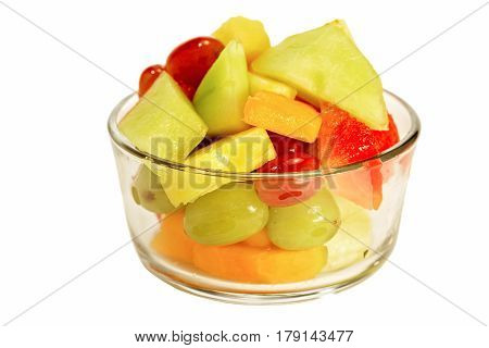 glass isolated assorted fruit bowl on white