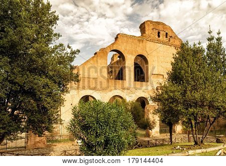 The ruins of the Roman Forum in Rome, Italy