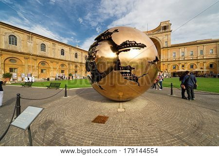VATICAN - SEPTEMBER 30, 2012: The Sphere within a Sphere in the courtyard of Vatican Museum.