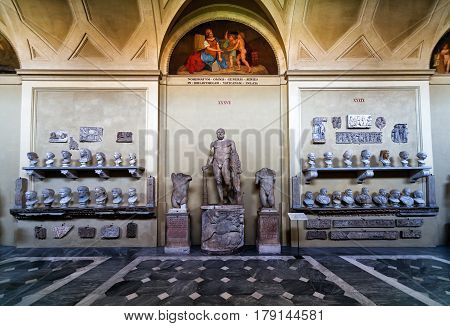 VATICAN - MAY 14, 2014: Antique statues in the Vatican Museum. Vatican City, Rome, Italy.