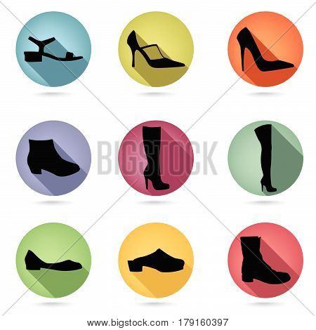 Shoes icon set. Fashion footwear boots silhouettes collection