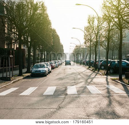 STRASBOURG FRANCE - FEB 13 2017: Allee Robertsau street in Strasbourg - perspective view