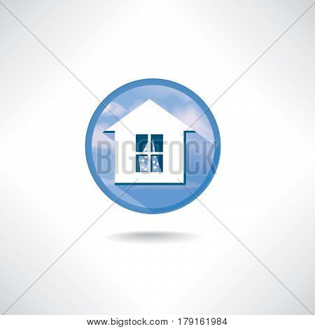 Home icon. Circle blue button with shadow
