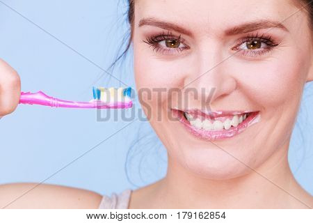 Woman Brushing Cleaning Teeth