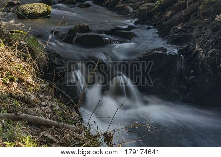 Probostovsky Creek Near Bynov Village In Spring Dark Sunny Evening