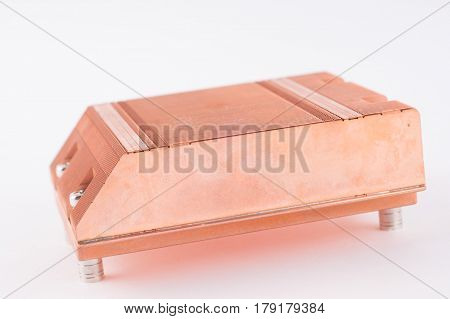 Used Copper Heat Sink For Cooling The Microprocessor Of The Computer Board. Radiator Plates In Large