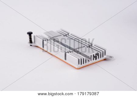Used Aluminum Heat Sink For Cooling The Microprocessor Of The Computer Board. Radiator Plates In Lar