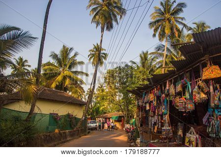 ARAMBOL GOA INDIA - MARCH 1 2017: Street in Arambol North Goa India on March 1 2017.