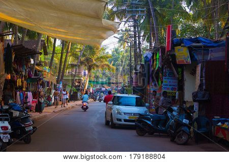 ARAMBOL GOA INDIA - MARCH 1 2017: Street in Arambol North Goa India on March 1 2017.